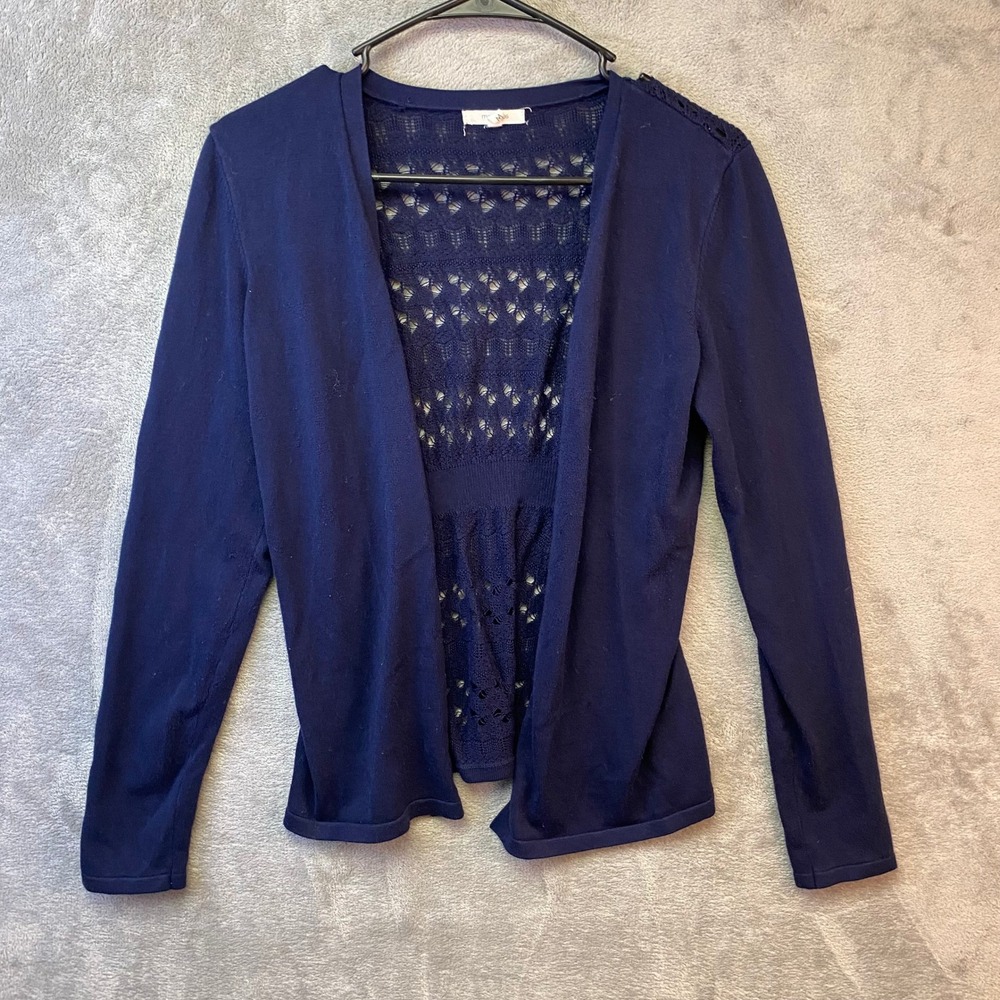 Maurices Navy Blue Crochet Back Open Front Cardigan Sweater Womens Size M